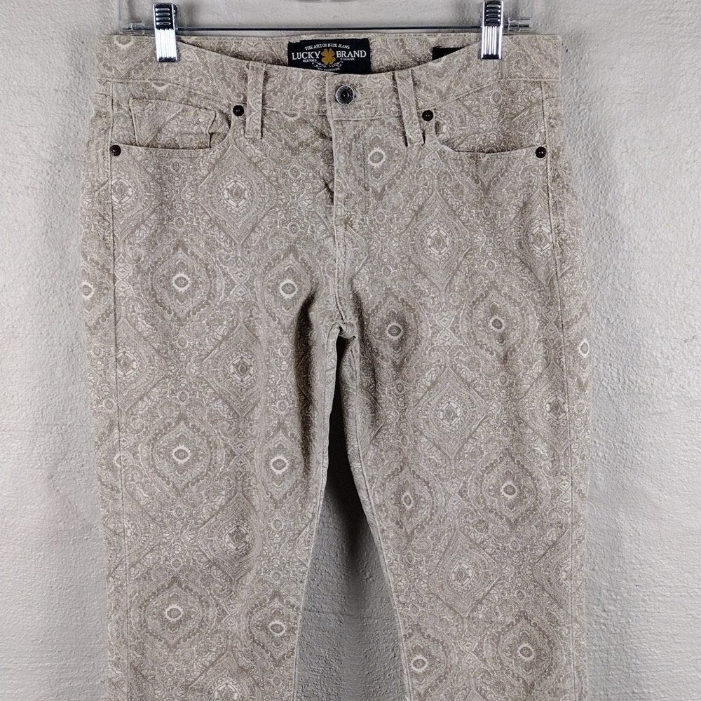 Lucky Brand Sofia Skinny Gold Tan Paisley Print Mid Rise Color Denim Ankle Jean - Picture 2 of 13